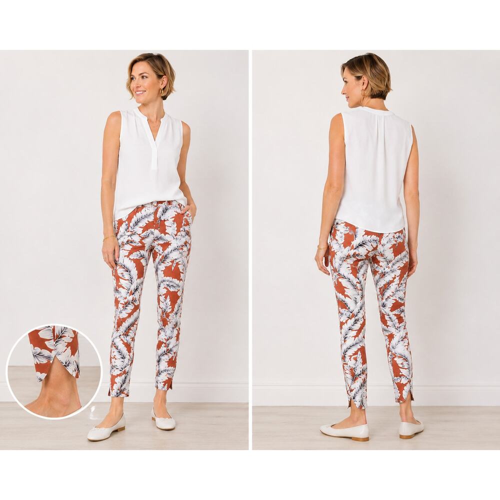 UP! Thincredible Tropical Palm Leaf Print Pull On Ankle Pants Size 4 Resort